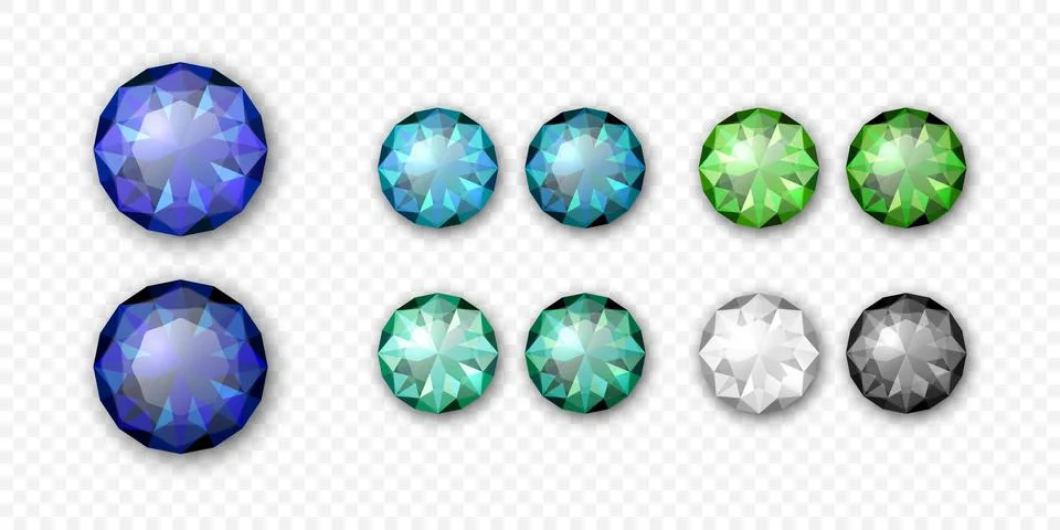 Vector 3d Realistic Gemstone, Crystal, Rhinestones Icon Set Closeup Isolated Stock Illustration