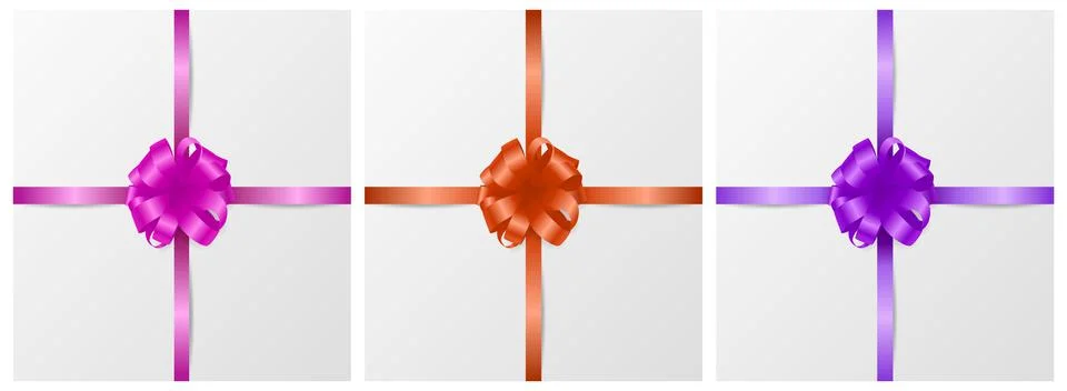 Vector 3d Realistic Gift Bow of Different Colors Icon Set Closeup Isolated. Pink Stock Illustration