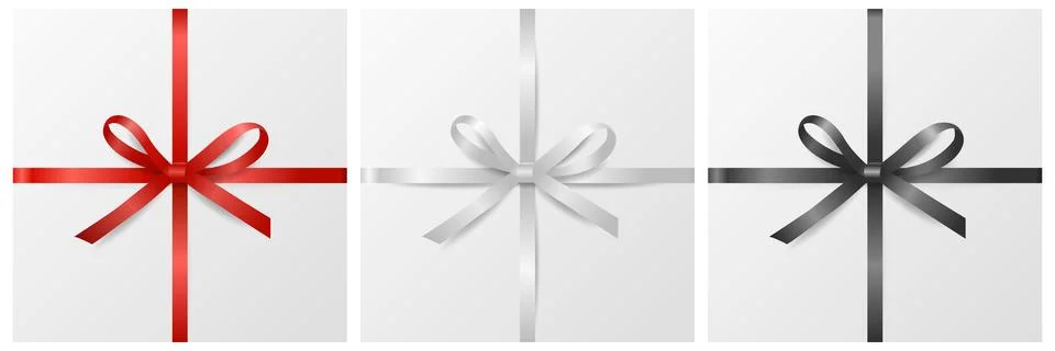 Vector 3d Realistic Gift Bow of Different Colors Icon Set Closeup Isolated. Red Stock Illustration