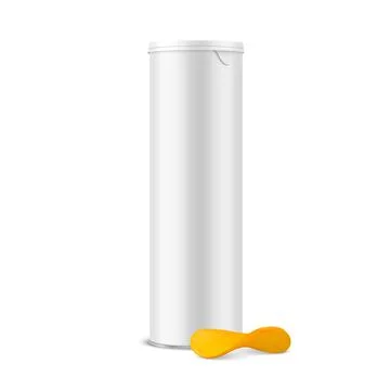 Vector 3d Realistic Glossy Blank White Metal Tin Can, Canned Food, Potato Chips Illustrazione stock