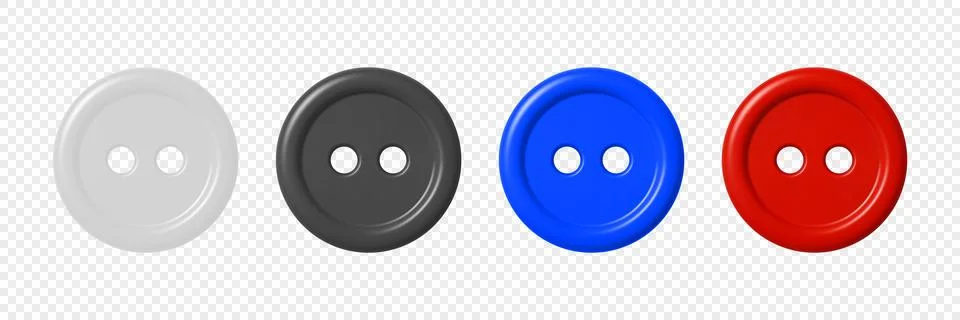 Vector 3d Realistic Glossy Button Set. Red Blue Black White Round Plastic Button Stock Illustration
