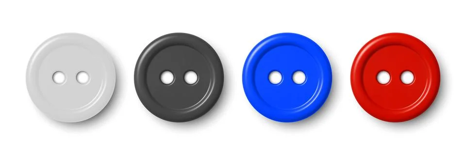 Vector 3d Realistic Glossy Button Set. Red Blue Black White Round Plastic Button Illustrazione stock