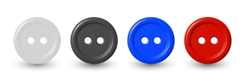 Vector 3d Realistic Glossy Button Set. Red Blue Black White Round Plastic Button Stock Illustration
