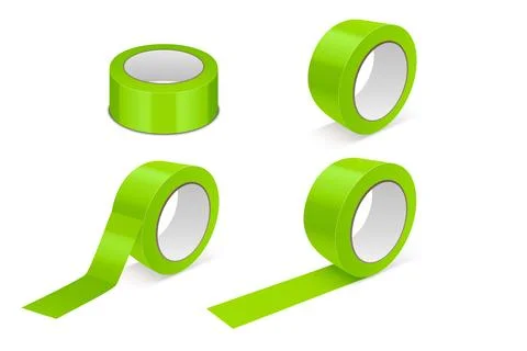 Vector 3d Realistic Glossy Green Tape Roll Icon Set, Mock-up Closeup Isolated on Stock Illustration