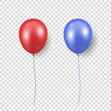 Vector 3d Realistic Glossy Metallic Red and Blue Balloon with Ribbon Icon Stock Illustration