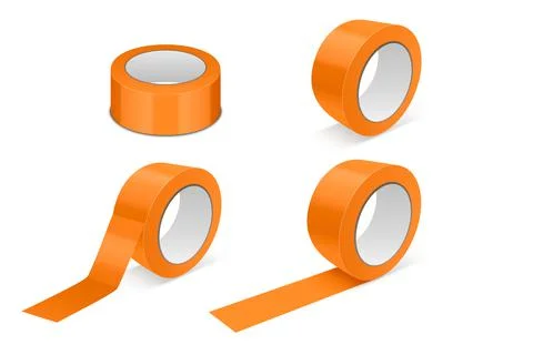 Vector 3d Realistic Glossy Orange Tape Roll Icon Set, Mock-up Closeup Isolated Stock Illustration
