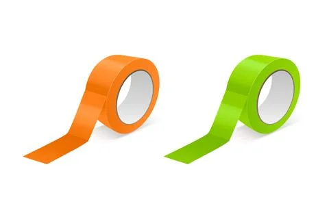 Vector 3d Realistic Glossy Orange and Green Tape Roll Icon Set, Mock-up Closeup Stock Illustration