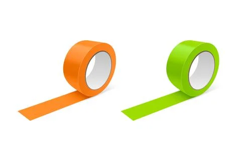 Vector 3d Realistic Glossy Orange and Green Tape Roll Icon Set, Mock-up Closeup Illustrazione stock