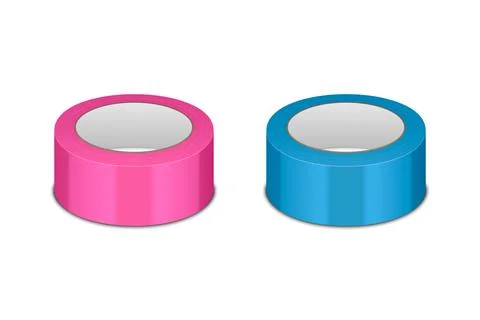 Vector 3d Realistic Glossy Pink and Blue Tape Roll Icon Set, Mock-up Closeup Stock Illustration