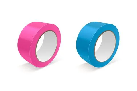 Vector 3d Realistic Glossy Pink and Blue Tape Roll Icon Set, Mock-up Closeup Stock Illustration