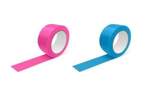 Vector 3d Realistic Glossy Pink and Blue Tape Roll Icon Set, Mock-up Closeup Stock Illustration