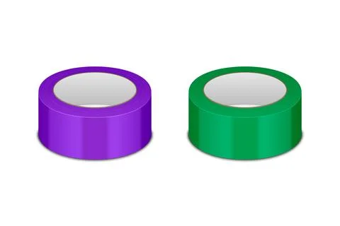 Vector 3d Realistic Glossy Purple and Green Tape Roll Icon Set, Mock-up Closeup Stock Illustration