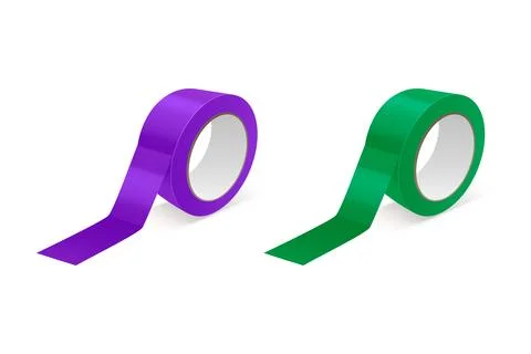 Vector 3d Realistic Glossy Purple and Green Tape Roll Icon Set, Mock-up Closeup Stock Illustration