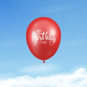 Vector 3d Realistic Glossy Red Balloon with Ribbon and Happy Birthday Message Illustrazione stock