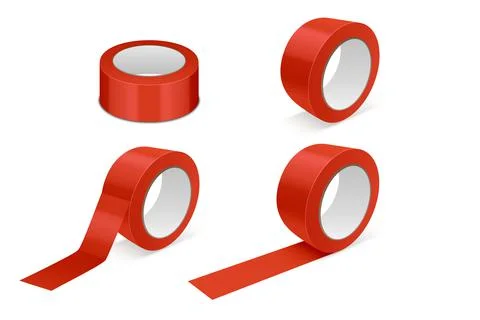 Vector 3d Realistic Glossy Red Tape Roll Icon Set, Mock-up Closeup Isolated on Stock Illustration
