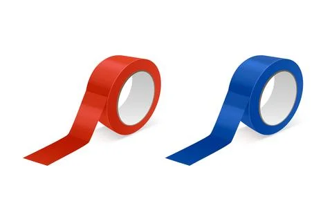 Vector 3d Realistic Glossy Red and Blue Tape Roll Icon Set, Mock-up Closeup 스톡 일러스트