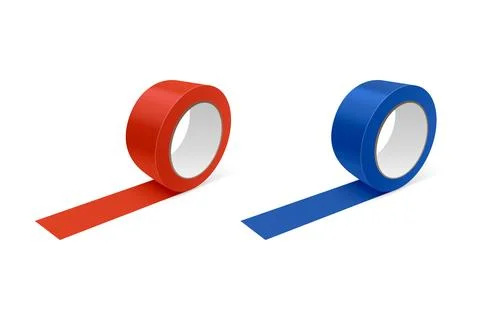 Vector 3d Realistic Glossy Red and Blue Tape Roll Icon Set, Mock-up Closeup Stock Illustration