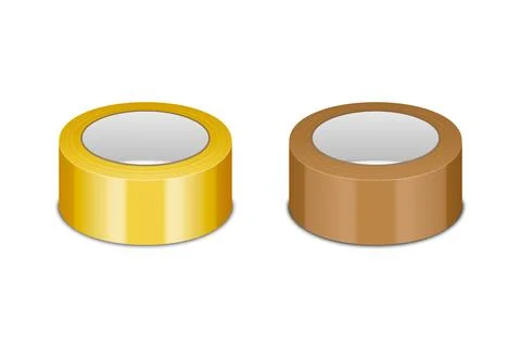 Vector 3d Realistic Glossy Yellow and Brown Tape Roll Icon Set, Mock-up Closeup Stock Illustration