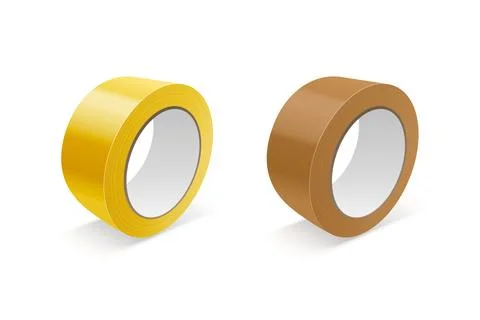 Vector 3d Realistic Glossy Yellow and Brown Tape Roll Icon Set, Mock-up Closeup Stock Illustration