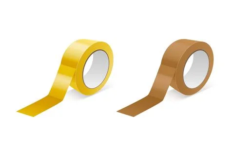 Vector 3d Realistic Glossy Yellow and Brown Tape Roll Icon Set, Mock-up Closeup Stock Illustration
