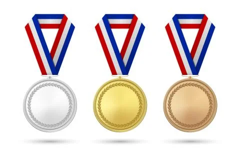 Vector 3d Realistic Gold, Silver and Bronze Award Medal Icon Set with Color Illustrazione stock