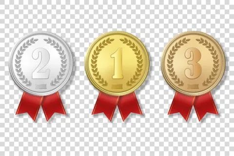Vector 3d Realistic Gold, Silver and Bronze Award Medal Icon Set with Color Illustrazione stock