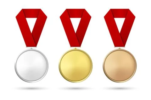 Vector 3d Realistic Gold, Silver and Bronze Award Medal Icon Set with Color Stock-Illustration