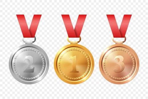 Vector 3d Realistic Gold, Silver, Bronze Medal Set, Isolated. Award Medals for Stock Illustration