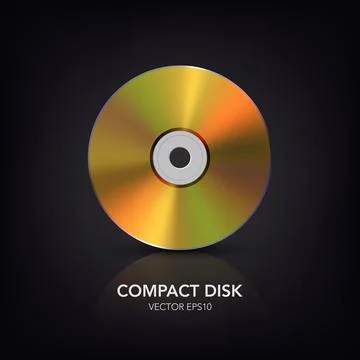 Vector 3d Realistic Golden CD, DVD on Black with Reflection. CD Design Template Illustrazione stock