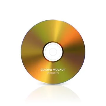 Vector 3d Realistic Golden CD, DVD on White with Reflection. CD Design Template Stock Illustration