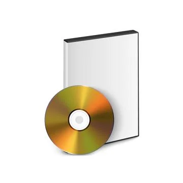 Vector 3d Realistic Golden CD, DVD with Plastic Cover, Envelope, Case Isolated Stock Illustration
