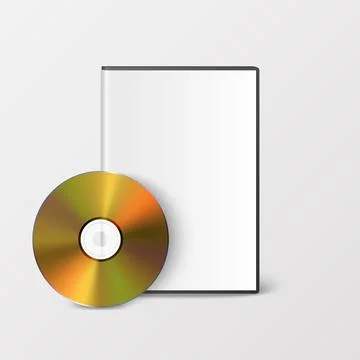 Vector 3d Realistic Golden CD, DVD with Plastic Cover, Envelope, Case Isolated Stock Illustration