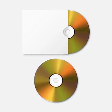 Vector 3d Realistic Golden CD, DVD with Paper, Plastic Cover, Envelope, Case Set Stock Illustration