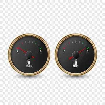 Vector 3d Realistic Golden Circle Gas Fuel Gauge, Oil Level Bar with Black Dial Stock Illustration