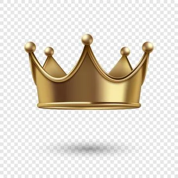 Vector 3d Realistic Golden Crown Icon Closeup Isolated. Yellow Metallic Crown Stock Illustration