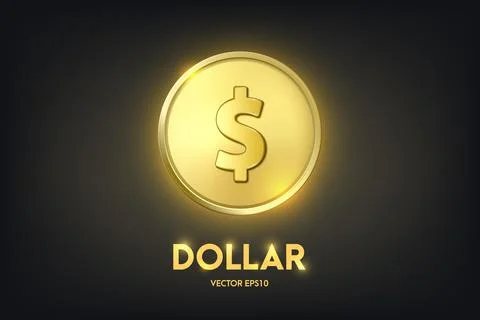 Vector 3d Realistic Golden Dollar Coin. Currency, Money, Wealth, Capital Stockillustratie