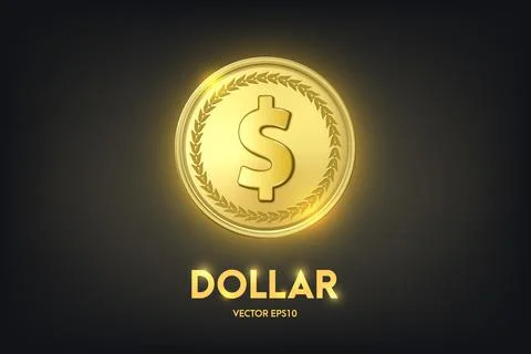 Vector 3d Realistic Golden Dollar Coin. Currency, Money, Wealth, Capital Stockillustratie