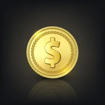 Vector 3d Realistic Golden Dollar Coin. Currency, Money, Wealth, Capital Stockillustratie