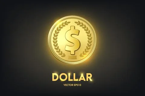 Vector 3d Realistic Golden Dollar Coin. Currency, Money, Wealth, Capital Stockillustratie