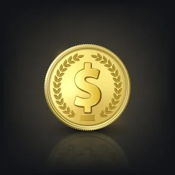 Vector 3d Realistic Golden Dollar Coin. Currency, Money, Wealth, Capital Stockillustratie