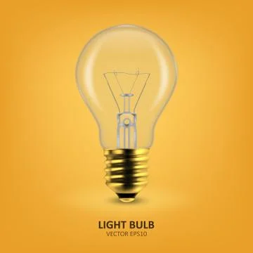 Vector 3d Realistic Golden Off Light Bulb Icon Closeup on Yellow Background Stock Illustration