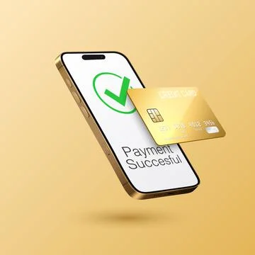 Vector 3d Realistic Golden Smartphone, Credit Card, Wi-Fi Successful Payment Stock Illustration