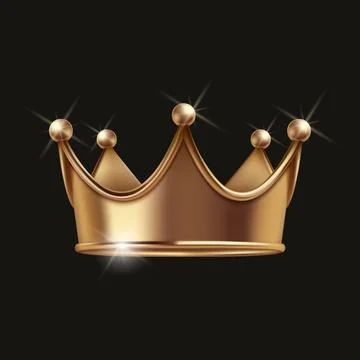 Vector 3d Realistic Golden Sparkling Shiny Crown Icon Closeup Isolated. Yellow Illustrazione stock
