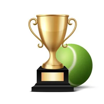 Vector 3d Realistic Golden Trophy Cup with Tennis Ball. Sports Award Stock Illustration
