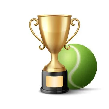 Vector 3d Realistic Golden Trophy Cup Icon with Tennis Ball. Sports Award Stockillustratie
