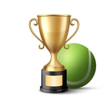 Vector 3d Realistic Golden Trophy Cup Icon with Tennis Ball. Sports Award Stockillustratie