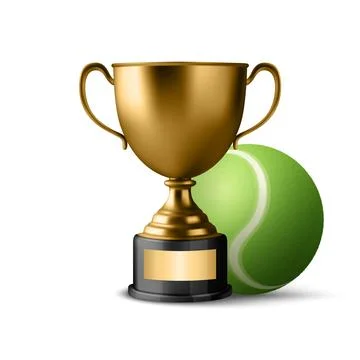 Vector 3d Realistic Golden Trophy Cup Icon with Tennis Ball. Sports Award Stock Illustration
