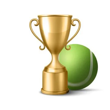 Vector 3d Realistic Golden Trophy Cup Icon with Tennis Ball. Sports Award Stockillustratie