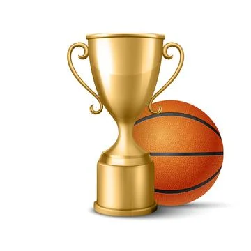 Vector 3d Realistic Golden Trophy Cup, Basketball Ball, Isolated. Sports Award Stock Illustration