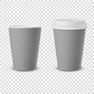 Vector 3d Realistic Gray Disposable Opened and Closed with White Lid Paper Stock-Illustration